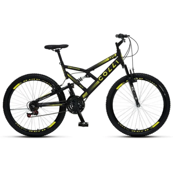 Bicicleta Colli GPS Dupla Suspensao Aro 26 21 Marcha PretoAmarelo