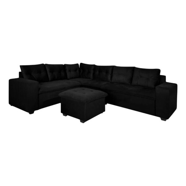 Sofa de Canto Gabriel Puff Veludo Preto